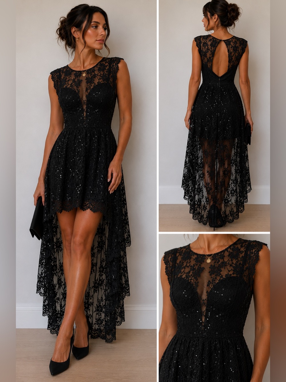 B Darlin Black Lace Sequin Dress Overlay